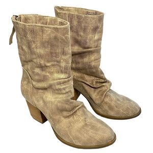 Very G Womens Preston Boot Cream Mid Calf Bootie Slouchy Stacked Heel Size 7.5